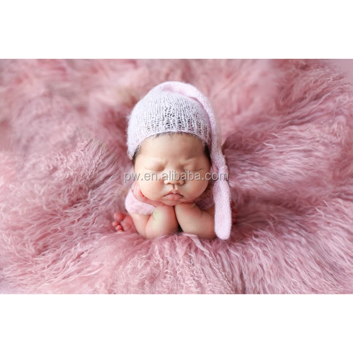 TAN Color Newborn Wool Curly Blanket Baby Photography props Photo Backdrop Rug Posing Fabric Layer Basket Stuffer