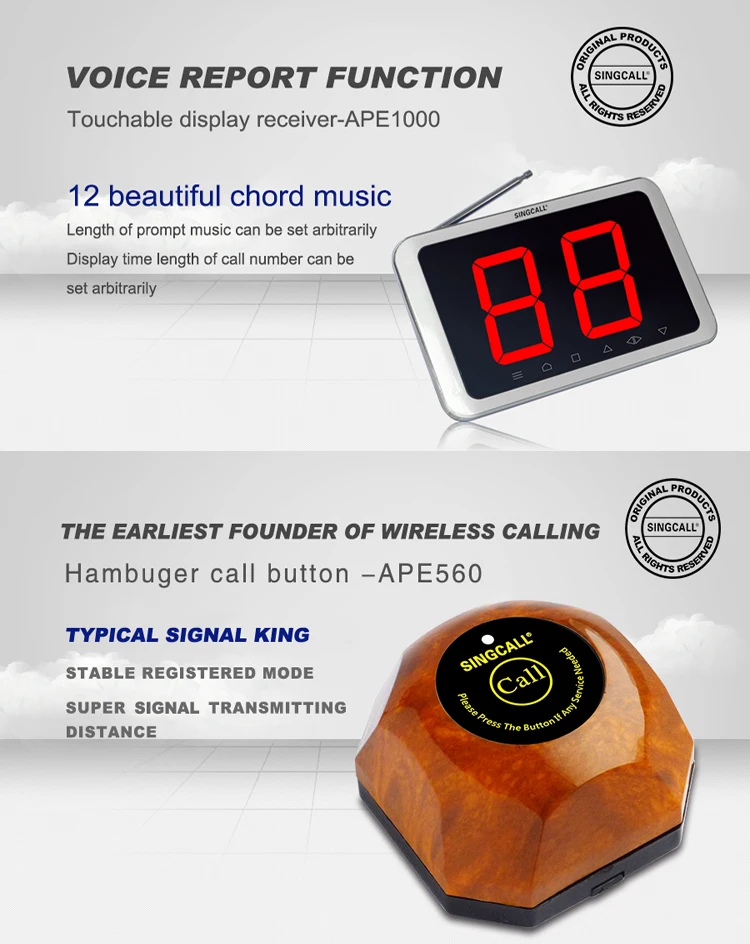 Sincgall Wireless Restaurant Call Cafe Buzzer Beeper For Service Pager