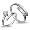 925 silver simple and sweet unique crystal rhinestone couple opening ring