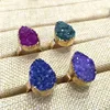 RM936 Fashion Teardrop Druzy Ring With Gold Electroplated Assorted Color Quartz Druzy Ring For Women