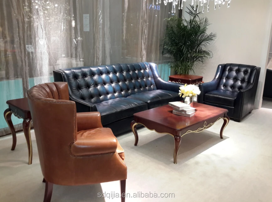 Biru antik cheaterfield sofa  kulit  Ruang tamu sofa  ID 