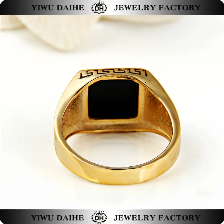 Fashion Gold Stainless Steel Mens Stone Rings With Black Stone - Buy ...