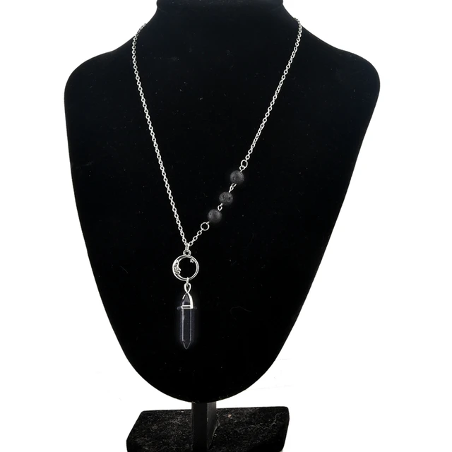 fashion lava stone hexagonal prism pendant with silver chain