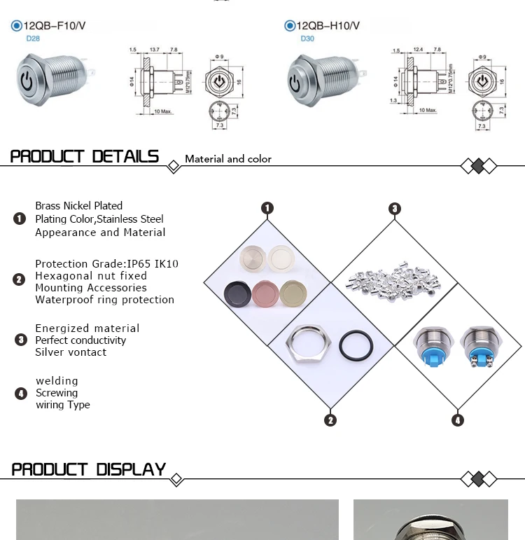 push button switch,momentary push button switch,metal push button switch,12mm push button switch,2 pin push button switch,220 volt push button switch