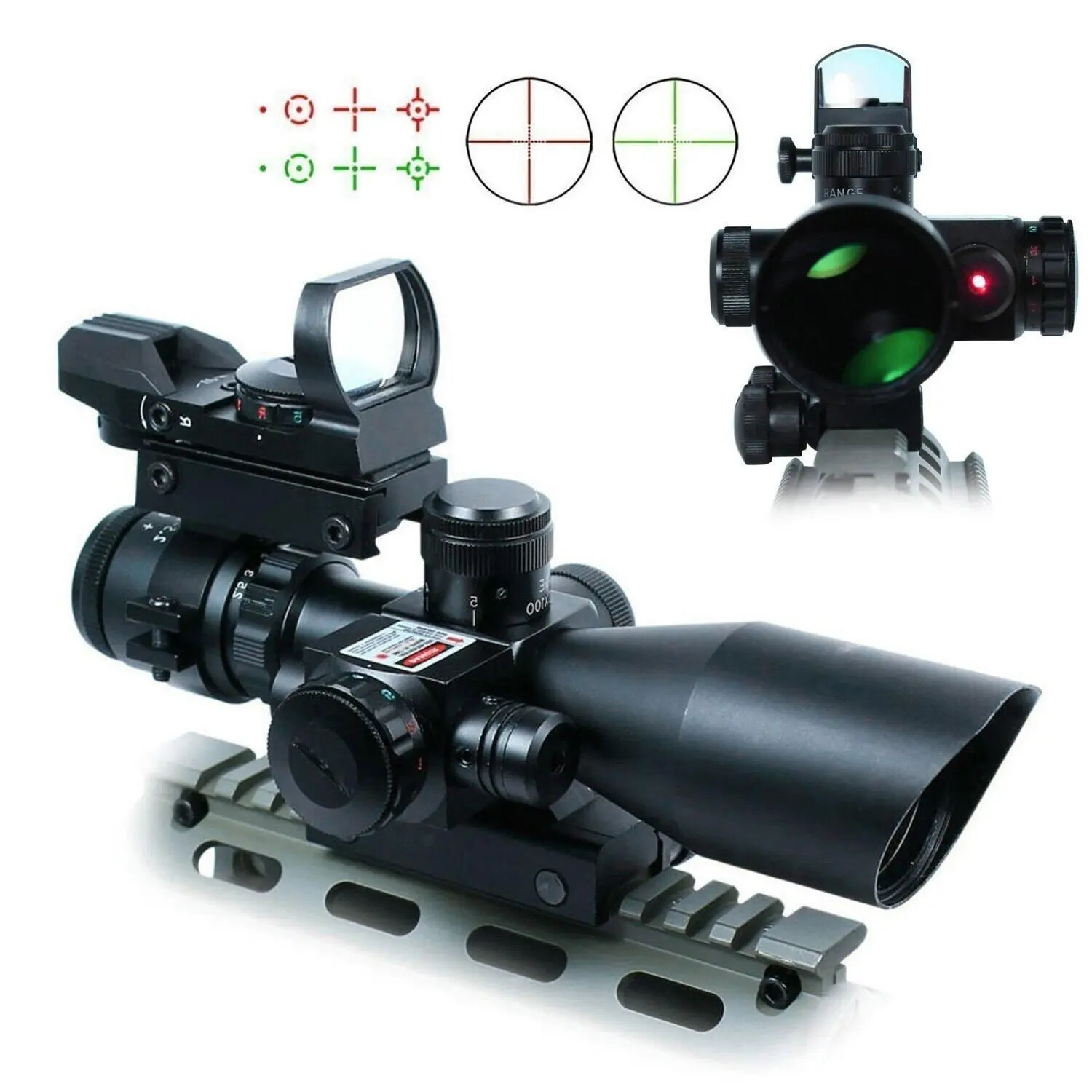 2.5-10x40 Tactical Rifle Scope Red Laser Dual illuminated Mil-dot w// Rail Mount