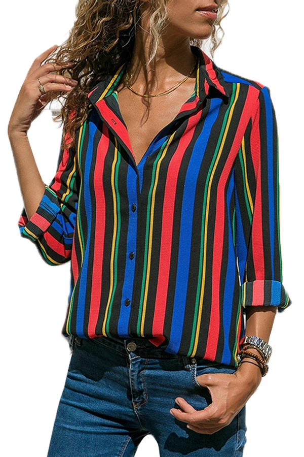 fashion latest hot black brown striped v collared shirt for