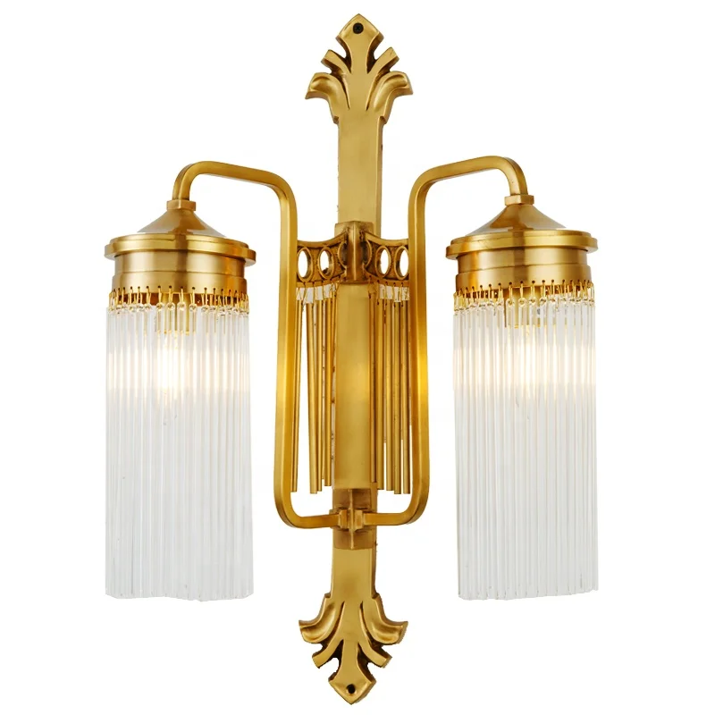 Contemporary American Style Led Wall Light with Brass and Glass Modern Bedside Wall Lamps