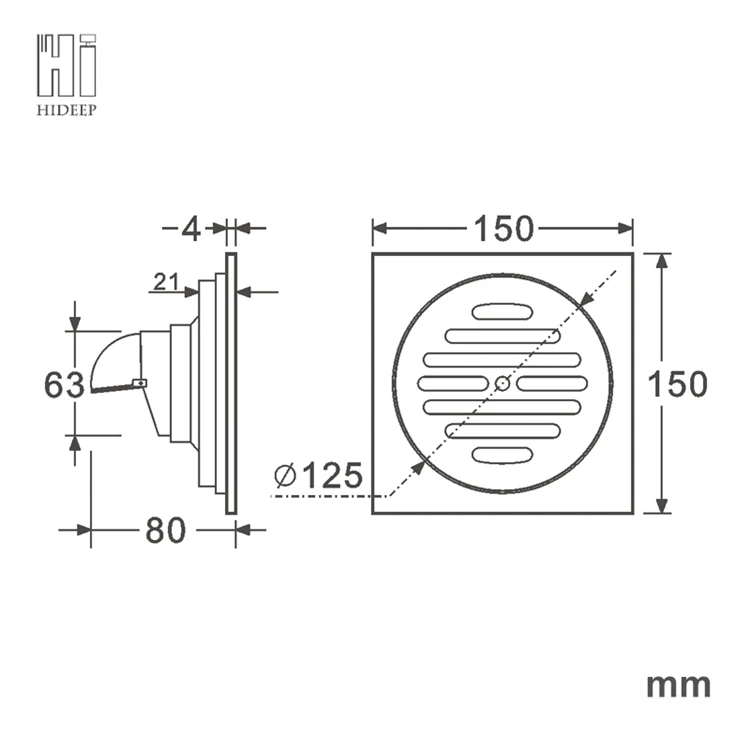 Bathroom Accessories Chrome Brass 150x150mm Shower Drain Anti Odor Floor Drain