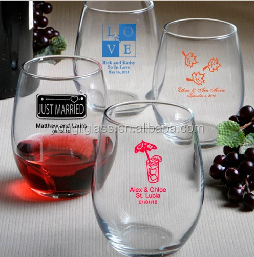 Stemless wine glasses , custom logo round bottom drinking glass , glass gift items