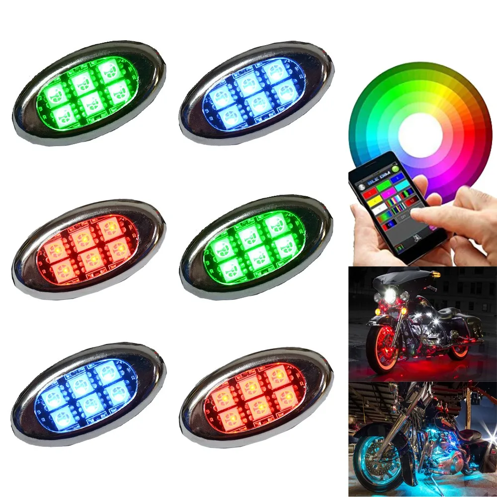 Advanced LED Multi Color Motorcycle Accent Glow 5050 Waterproof Oval Pod light kit with Wireless Remote Controller