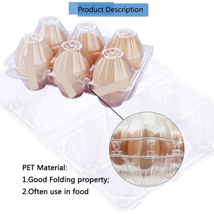 Customized Disposable Clear 6 Compartment Blister Plastic Clamshell Egg