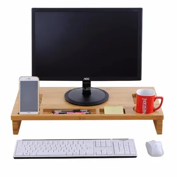 High Quality Bamboo Monitor Riser Laptop Tv Printer Desktop Stand