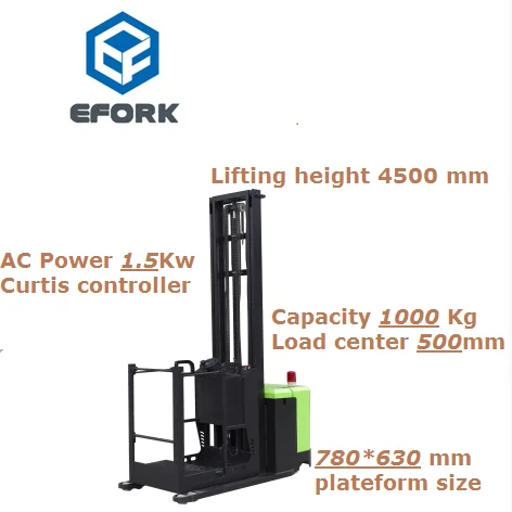 Electric forklift truck 1000 Kg 4500 mm AC Power Order Picker With Full Free Triplex Mast