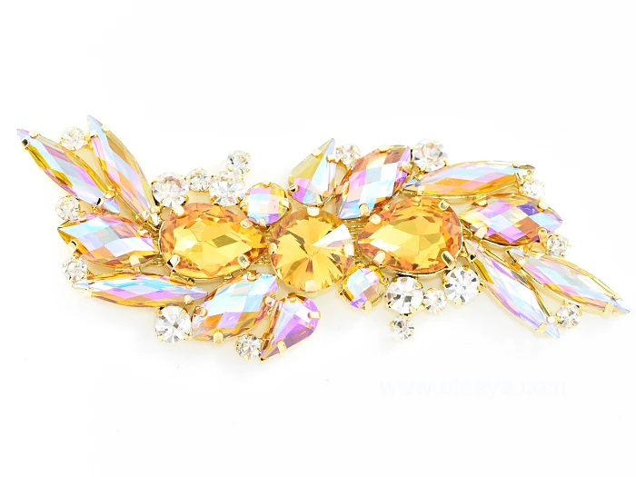 Wholesale Hight Quality Bling 6.5x14cm Rhinestones Crystal Stone Brooch Glass Bodice Rhinestone Appliques for Wedding Dresses