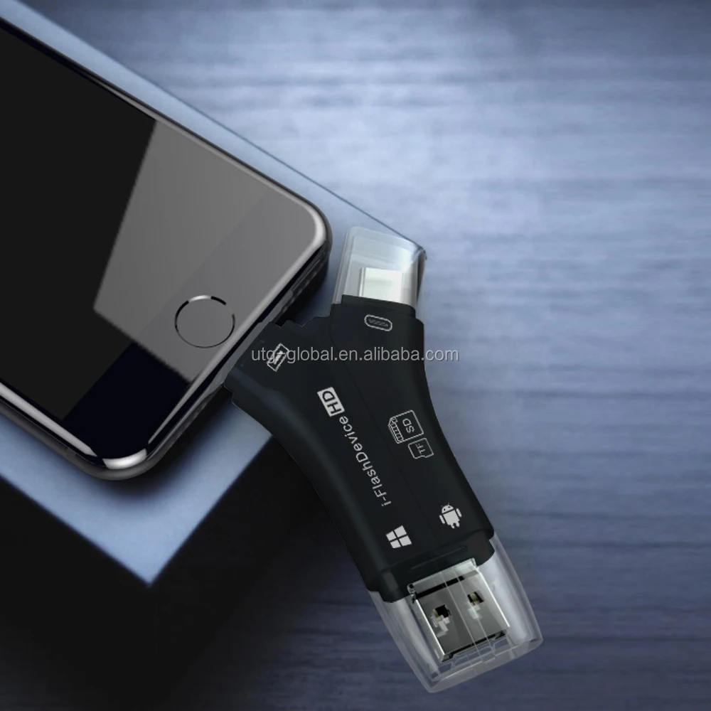 4 In 1 Card Reader For Iphone / Ipad Sd Micro Sd Usb Otg Adapter For Pc