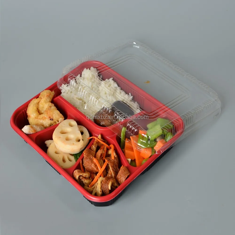 5 Compartment Disposable Plastic Fast Food Containers With Divider For
