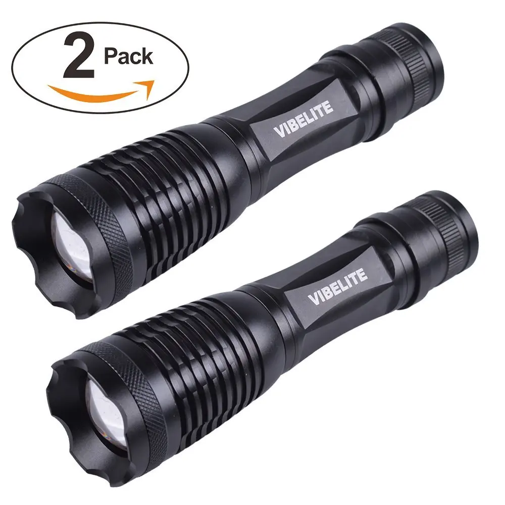 VIBELITE Flashlight Led 2pack 300LM Flashlight - Ultra Bright LED Handheld Flashlights - Portable Outdoor Water Resistant Torch with Adjustable Focus and 5 Light Modes for Camping Hiking etc