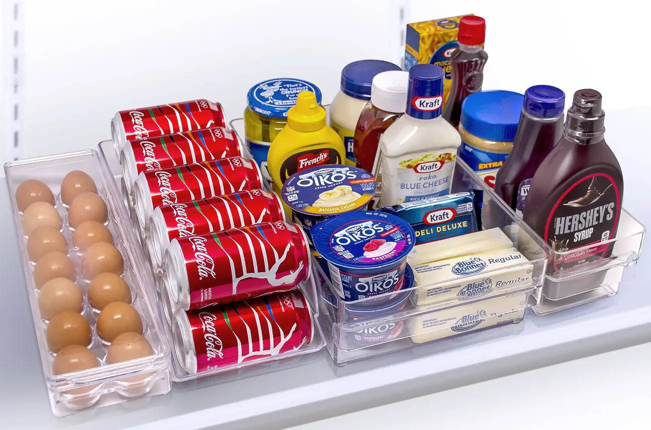 Sorbus Refrigerator and Freezer Storage Organizer Bins Stackable Pantry Storage with Handles, 4 Piece Set