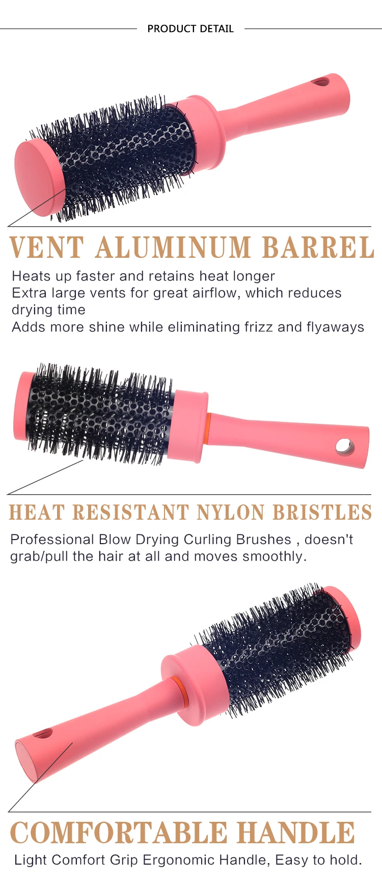 EUREKA 9508NHR Aluminum Barrel Hair Brush Nylon Heat-resistant Ceramic Brush Ionic Nano Technology Round Hair Brush