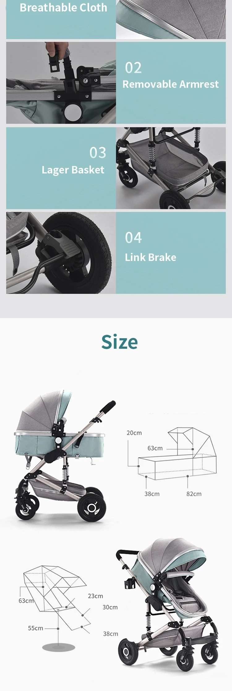 Baby Stroller 3 In 1 Pram with Car Seat Travel System Baby Stroller with Car Seat Newborn Baby Comfort Car Seat 0~36 months