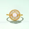 Latest gold ring design 925 silver natural pearl halo wedding ring