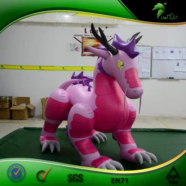 充气紫色龙与翅膀卡通龙气球充气乘坐动物玩具