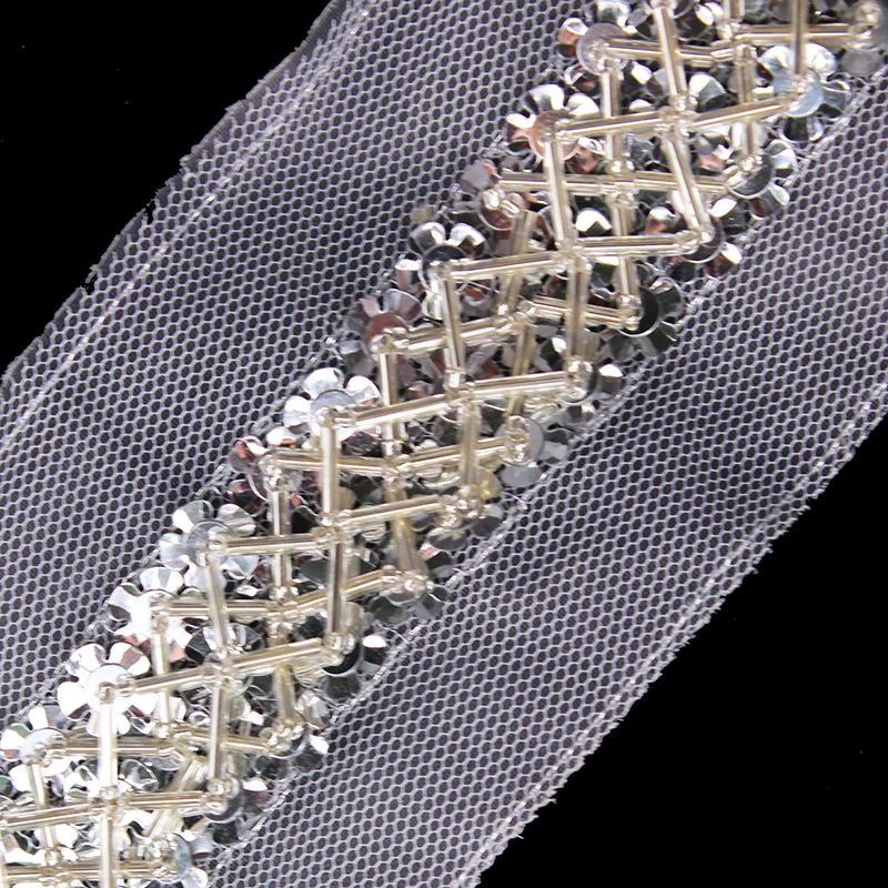 Handmade Beaded Sequins Rhinestones Applique Lace Ribbon Trim Sewing