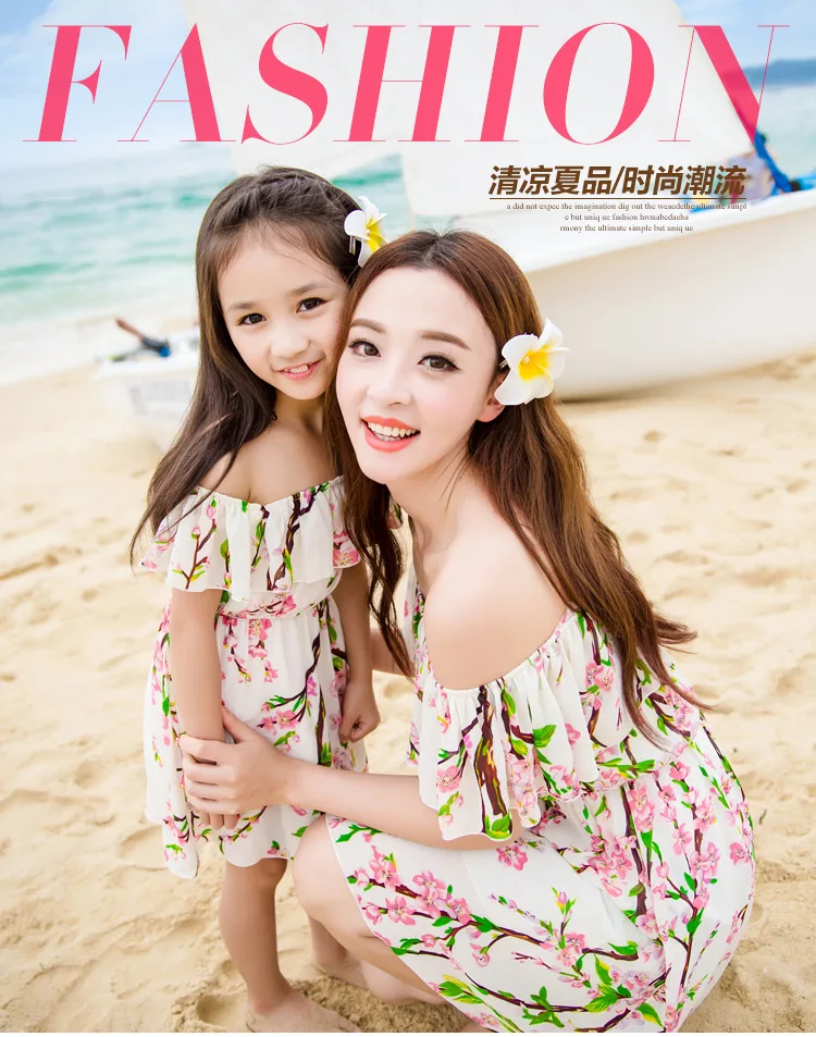 Mom and daughter dress matching mother daughter clothes family look girl and mother dress Floral Chiffon