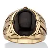 14k Gold Overlay Men's Oval Genuine Onyx Etched Cabochon Ring