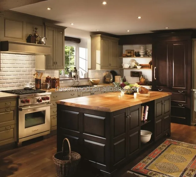 Dark Chocolate Glazed Maple Kitchen Cabinet With Kitchen Island