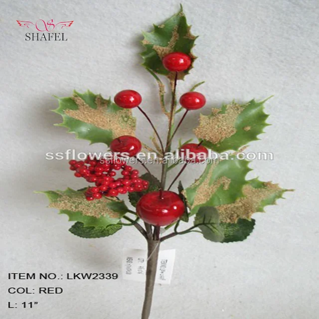 wholesale high end artificial holly leaf and diy foam red berry
