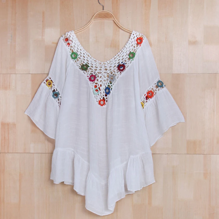 かぎ針レースブラウスは 女性のカジュアルビキニカバーアップ花刺繍水着非対称裾ビーチウェア Buy レディース水着カバーアップ セクシーな水着 カバーアップ レースカバーアップ Product On Alibaba Com