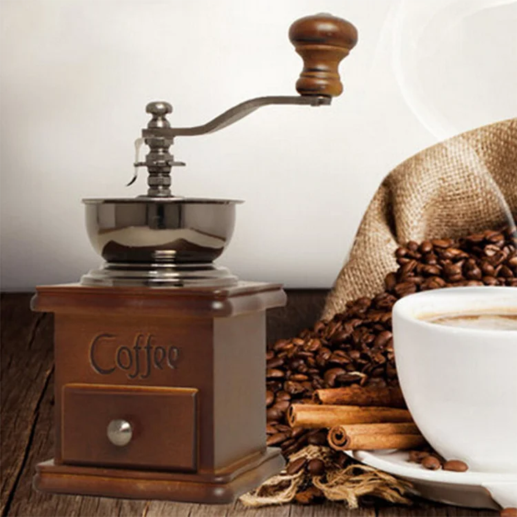 Best New Product Mini Wood Manual Coffee Mill Stand Bowl Antique Hand