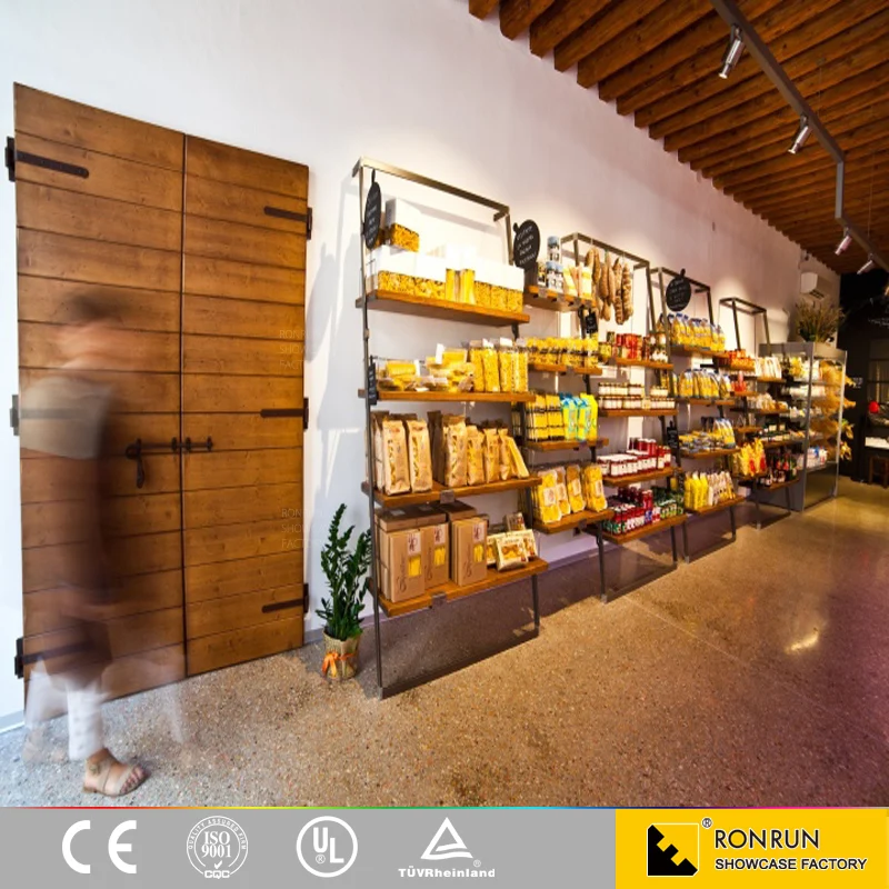 Klasik desain interior toko roti dan kopi dan rak display 