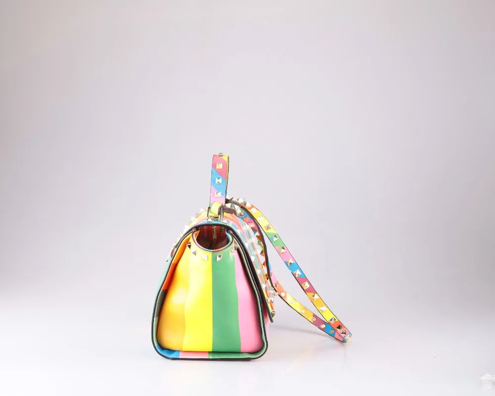 3759-Fashion beautiful rainbow high quality PU mini satchel bag wholesale China