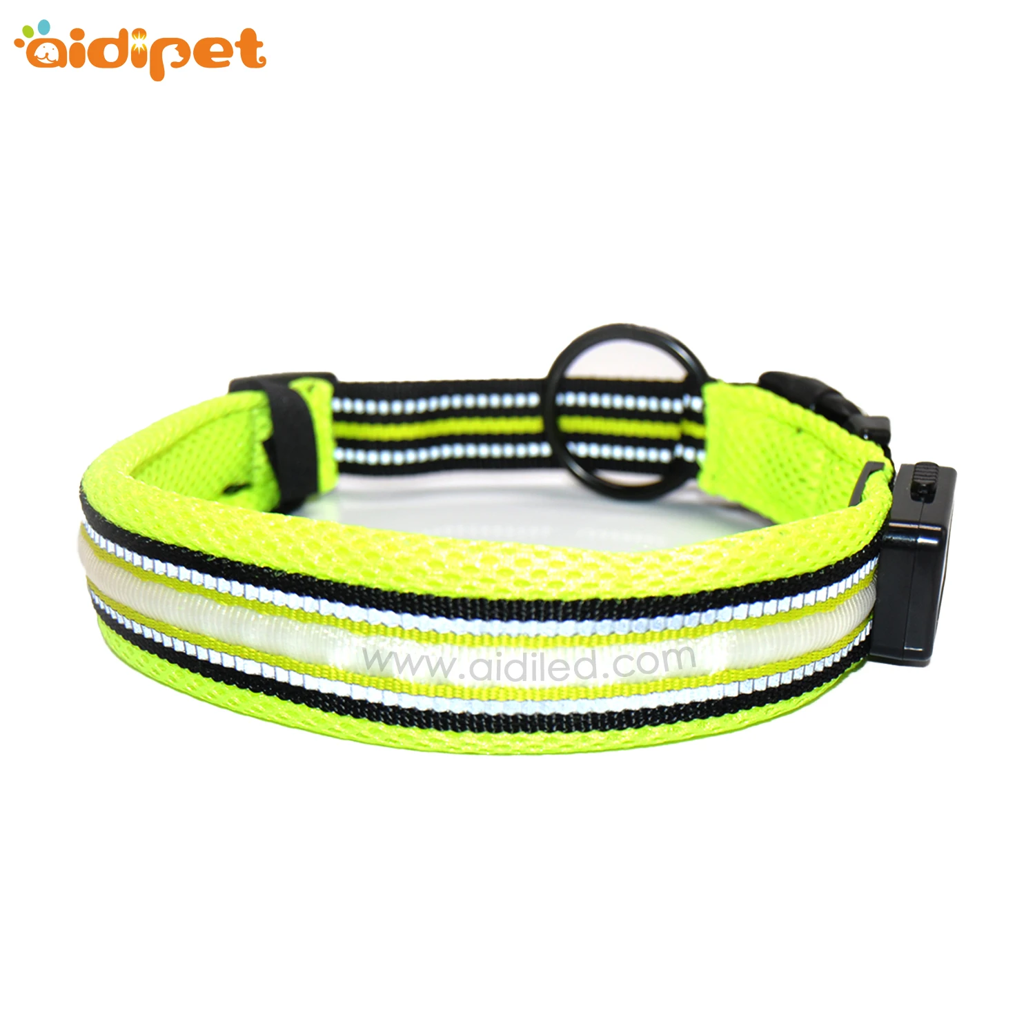Single Optical Fiber Nylon Dog Collar for Night Safety High Quality China Collar Manufacturer Factory