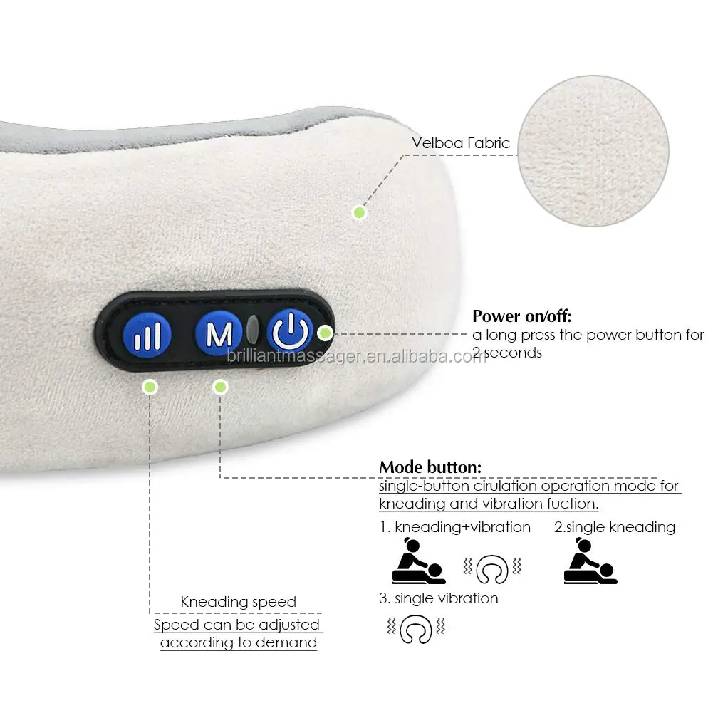 GUOHENG wholesale business travel spa portable wireless U shape body vibrating kneading heating neck foam massage pillow