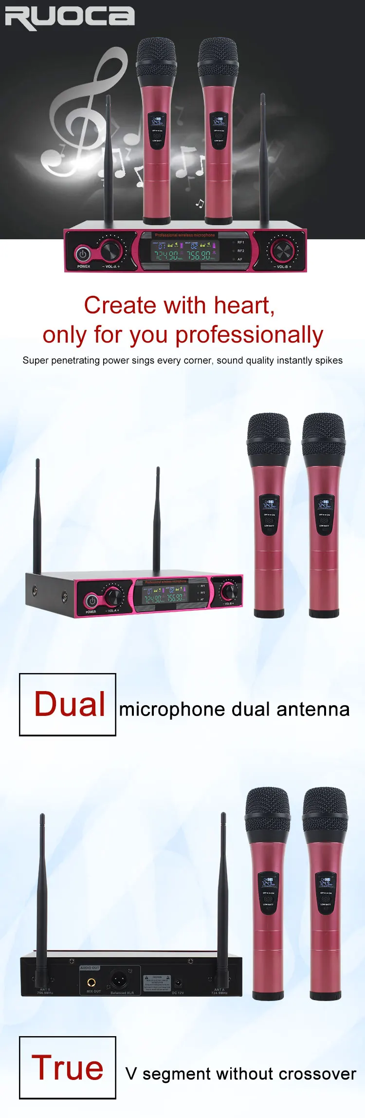 ENPING  OEM ODM Dual Channels Karaoke VHF wireless Microphone system applied