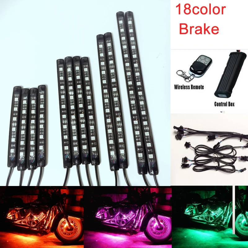 12pc PVC Flexible strip RGB LED Motorcycle Light kit with APP RGB Blue-tooth LED Music Controller