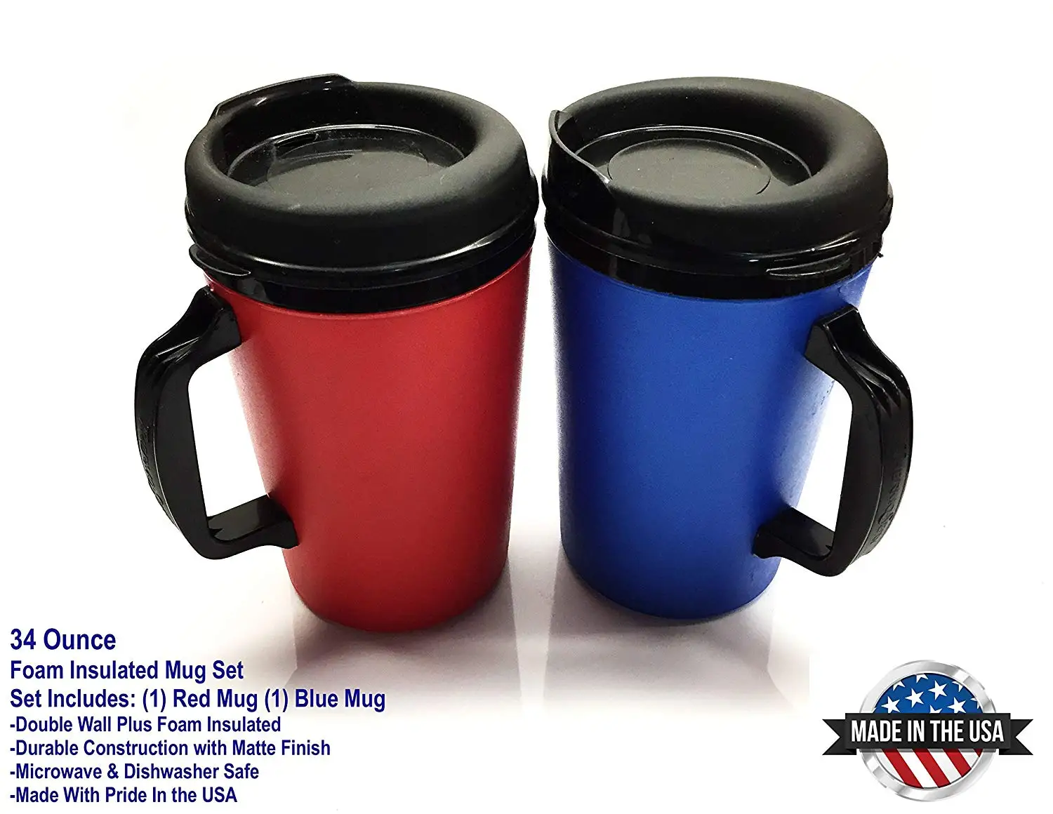 2 Foam Insulated 20oz Wide Body Thermoserv Mugs Blue Green Thermo Serv ...