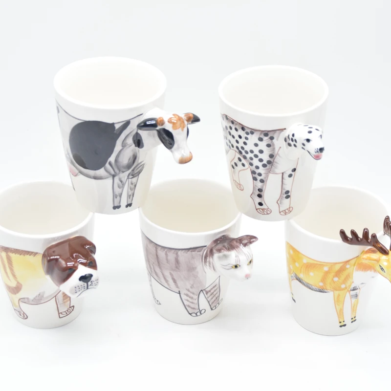 Wholesale high quality personality porcelain animal cups creative cheap glazed ceramic 3D 400ml mugs