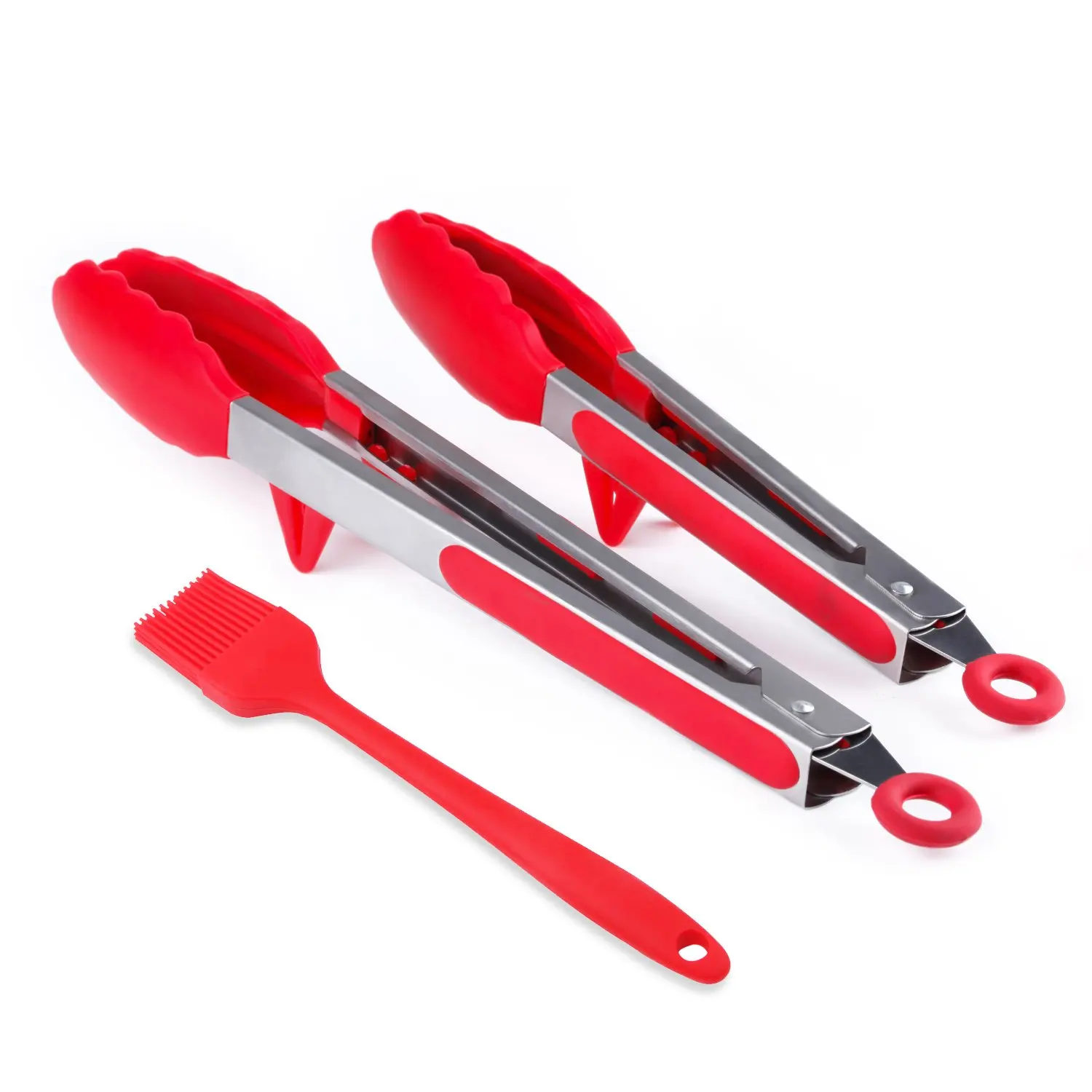 Cherry Red 2 Pack? 9Inch & 12Inch Premium Silicone Kitchen Tongs for
