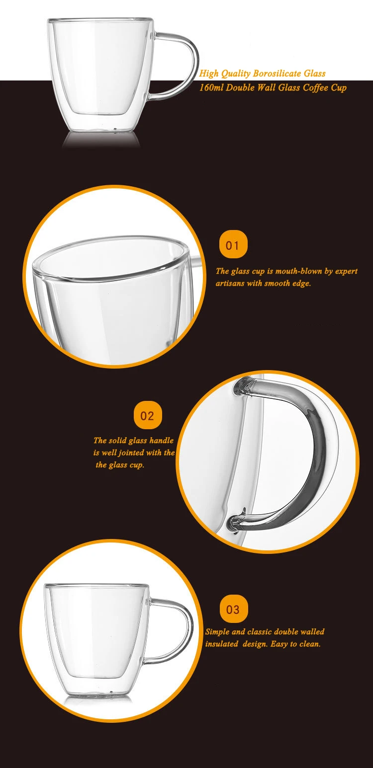 Amazon Hot Selling 160ml Double Wall Insulated Espresso Coffee Glass Mug