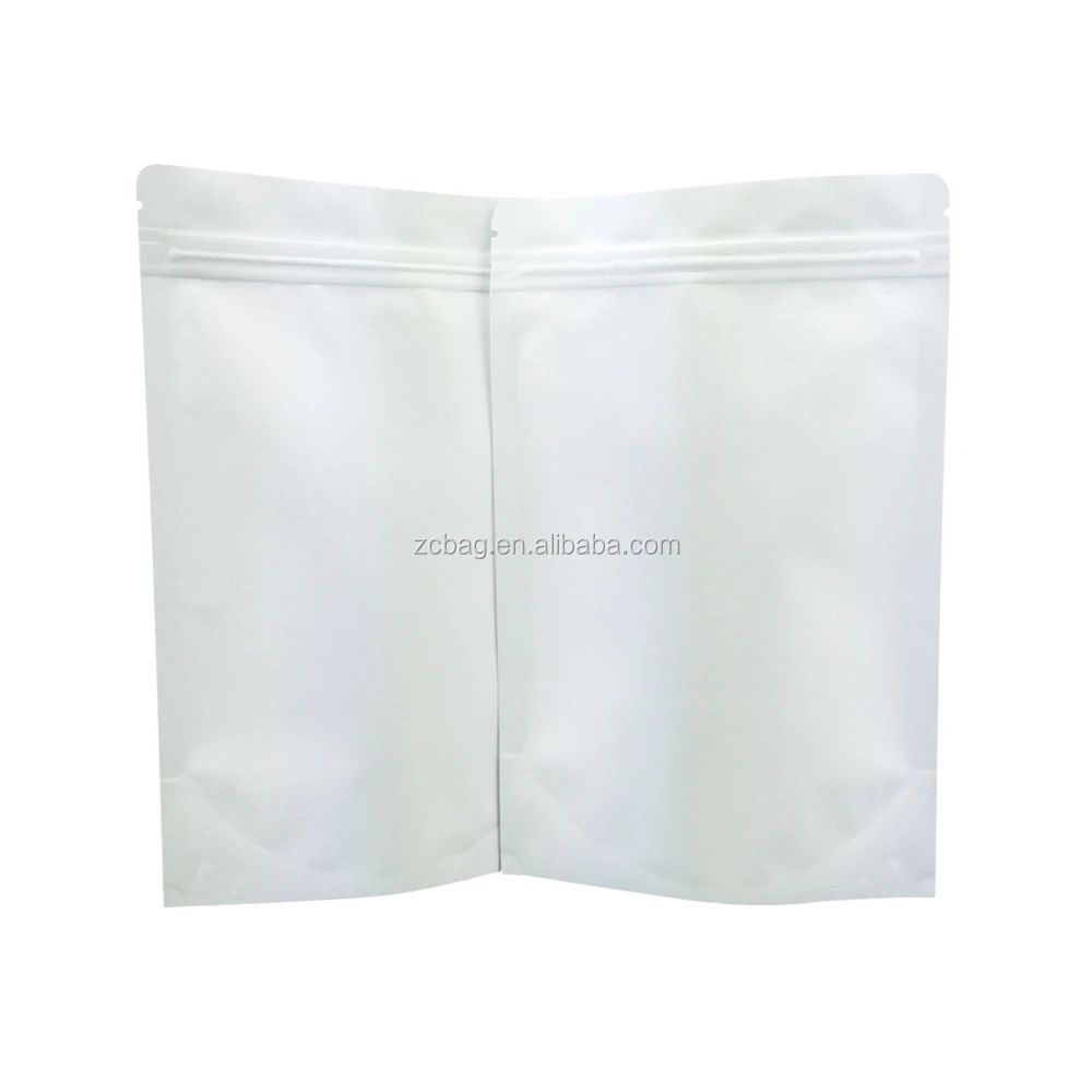 Wholesale White Laminated Kraft Paper Doypack Plain Stand Up Zipper Pouch With Degassing Valve