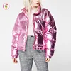 Solid Sequin High Shine Vinyl Winter Puffer Jacket Women Plus Windproof Street Wear Bomber Down Coat