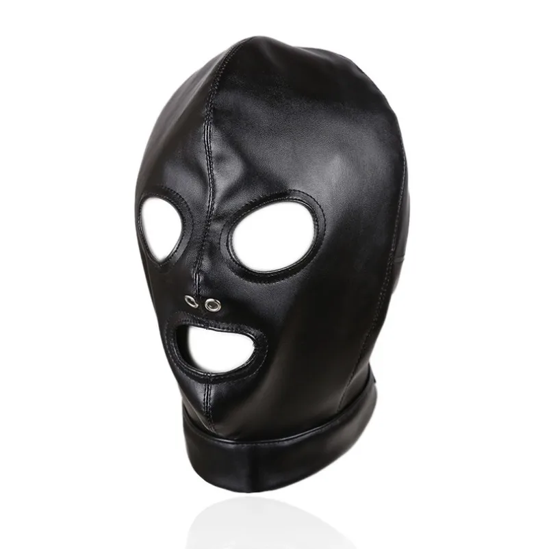 Faux Leather Mask headgear slave Head Hood Open Mouth Eye Cosplay headmask new