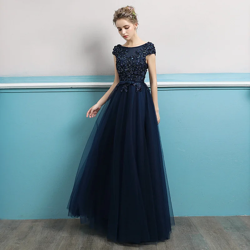 Luxury Navy Blue Evening Dress Beautiful Petals Marriage Bride Bridal Gown Party Prom Dresses