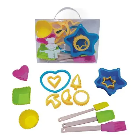 
kids cooking and baking set 17pcs silicone cupcake cups brush spatula cookie cutter 