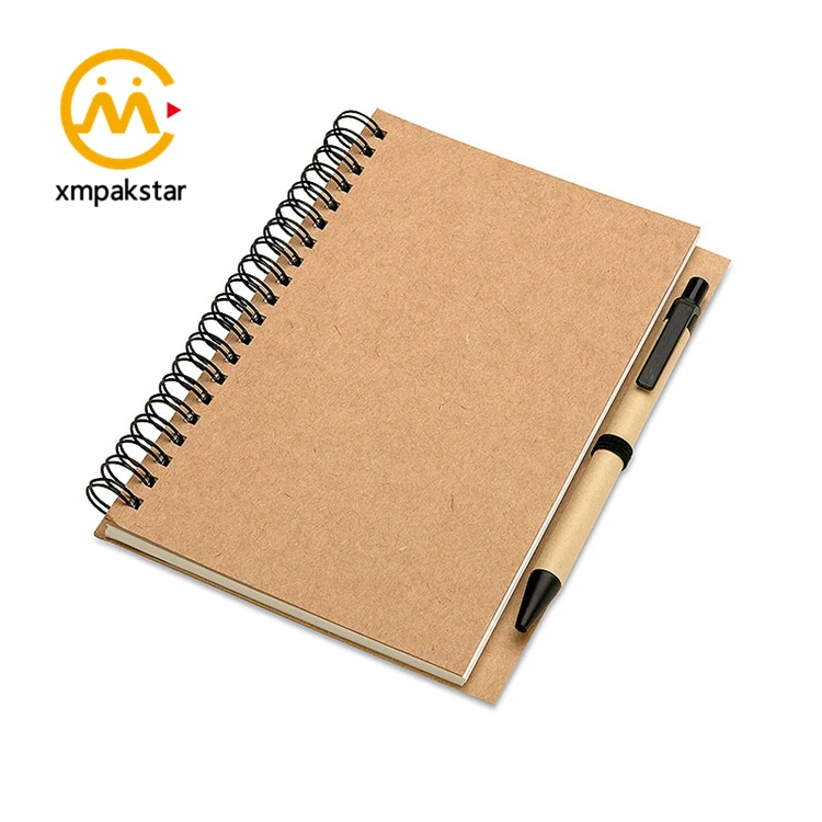 custom kraft hardcover spiral notebook with pen