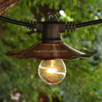 European Cafe Patio Hanging Outdoor Waterproof Globe Led String Lights With Metal Shades